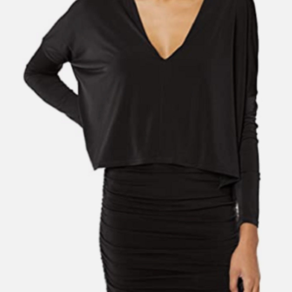 BCBGMAXAZRIA Black Ruched Long Sleeve Bodycon Dress XS
